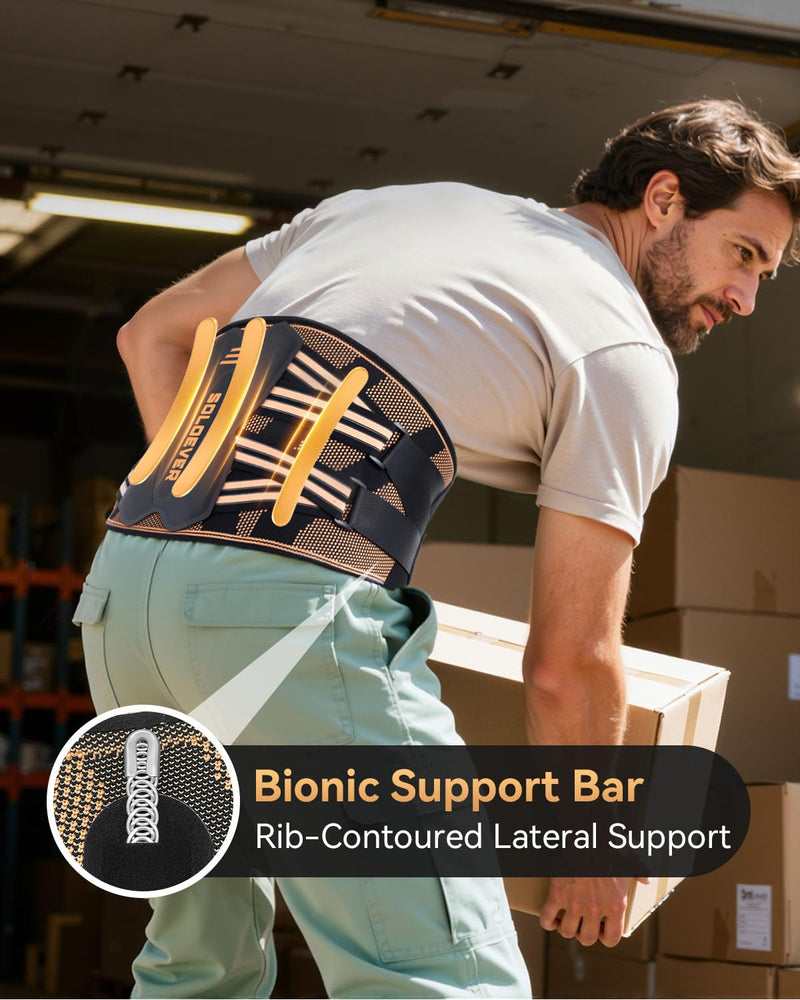 Copper-Infused Back Brace for Men Lower Back Pain Relief [Medical-Grade & Stronger Support] Lumbar Support Belt with Support System for Women - Back Support Brace for Heavy Lifting and Work L: Waist 35.4 - 41.3 (90-105CM) - BeesActive Australia