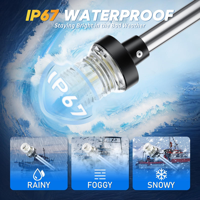 18 Inches Boat Stern Light Anchor Light LED Marine, Waterproof IP67 Fold Down White Back Boat Navigation Lights for Pontoon, Jon Boats, Bass Boat (12-24V) 18 Inches