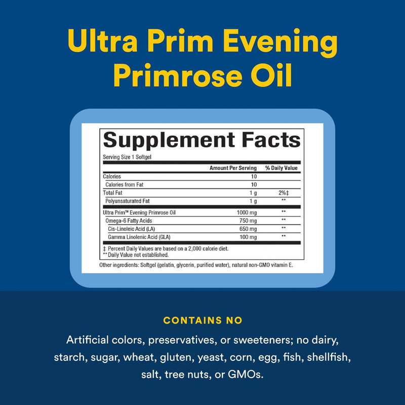 Omega Factors by Natural Factors, Ultra Prim Evening Primrose Oil, Promotes Women's and Immune Health with Omega-6 GLA, 240 softgels (240 servings)