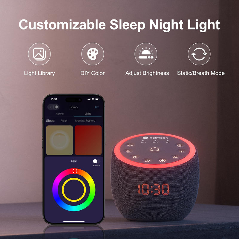 Hotmoon Cocoon Pro 2 Sound Machine 388 Soothing Sounds for Babies & Adults, Smart Night Light, Sleeping Timer, App Control, White Noise Green Noise Maker, Nature Rain Ocean Sound, Plug-in Dark-Gray - BeesActive Australia