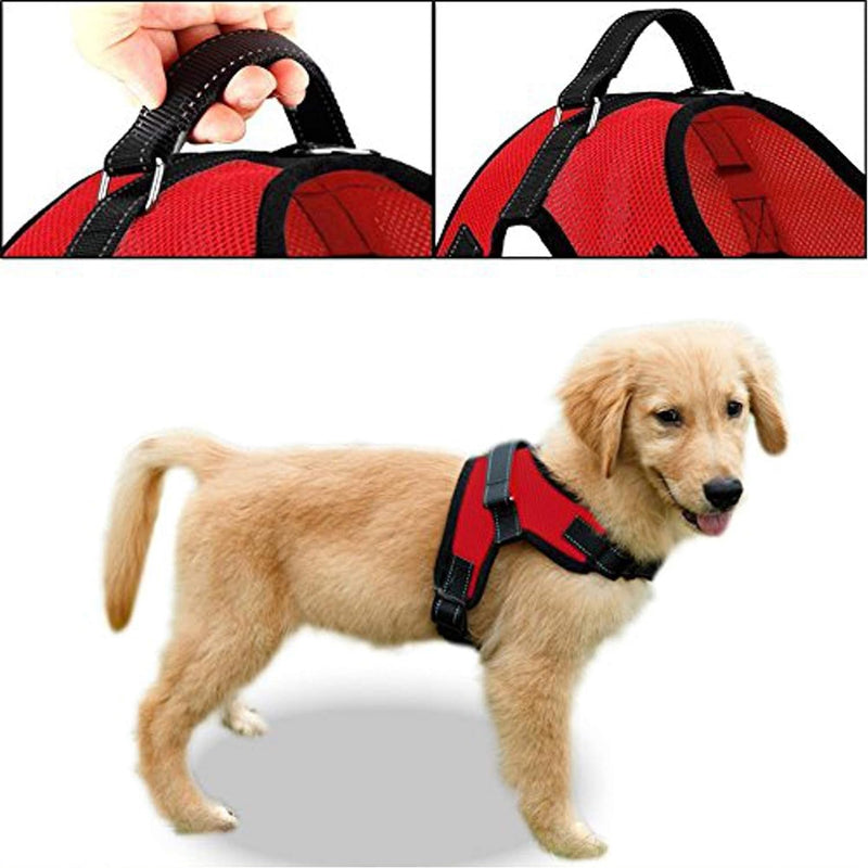 Dog Harness Small Sized Dog - All Weather Mesh overhead adjustable no pull Vest Puppy reflective Harness with handle for Small and Medium Dogs by Copatchy - Harness (Red) Small Red - BeesActive Australia