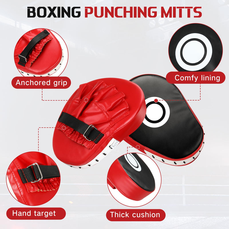Boxing Gloves and Punching Mitts Set for Kids 6oz Black Gloves Curved Punch Mitts Pad Sparring Training Equipment for Martial Arts Muay Kickboxing Taekwondo Karate BJJ