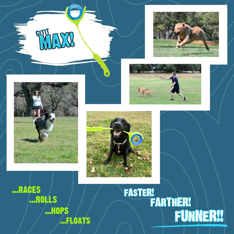 Gitit MAX! - Launcher + Ring, Epic Fetch Dog Toy, Slobberless/Clean Hands Loading, for Medium to Large Dogs - BeesActive Australia