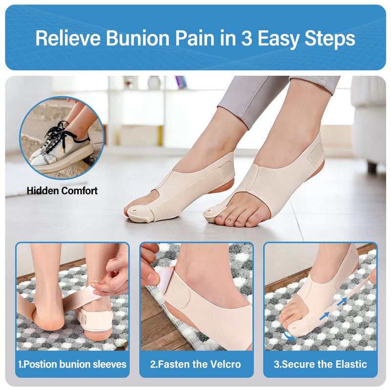Bunion Corrector for Men and Women, Adjustable Big Toe Straightener & Alignment Splint for Hallux Valgus Pain Relief, Day and Night Support, Fits in Shoes - Medium, 2 Pcs - BeesActive Australia