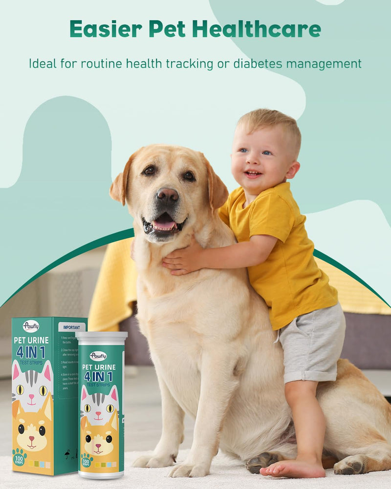 Pawfly Urine Test Strips, 100 Strips, Pet Urine Testing Strips for Ketone, Glucose, Specific Gravity & pH, Urinalysis Test Strips for Vets 4 in 1