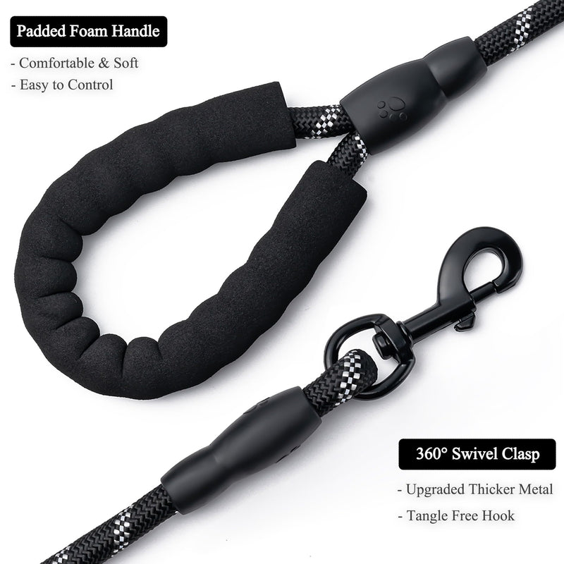 2 Pack Dog Leash, 4/5//6 FT Heavy Duty Nylon Rope Pet Leashes with Comfortable Padded Handle, Reflective Dog Leashes for Small Medium and Large Dogs (5FT-1/2,Black/Black) 1/2"x 5 FT (18~120 lbs.) 2PCS-Black+Black - BeesActive Australia