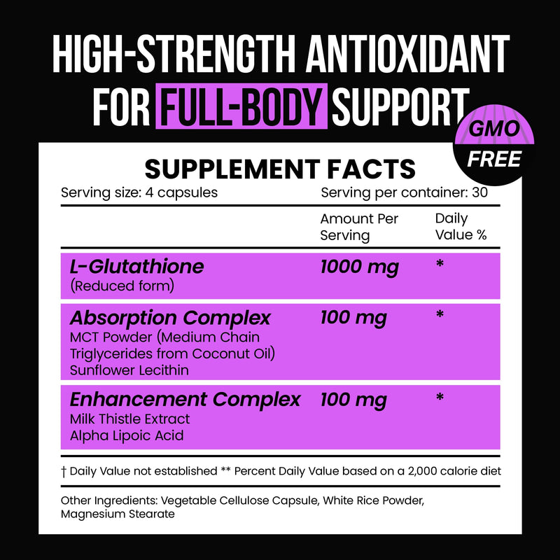 VitaRaw 1000mg Glutathione for Immune Support - 100mg Absorption Complex - Reduced Liposomal Glutathione Supplement with Alpha Lipoic Acid - Brain Booster, Glowing Skin, Liver Support (Pack of 2) 120 Count (Pack of 2)