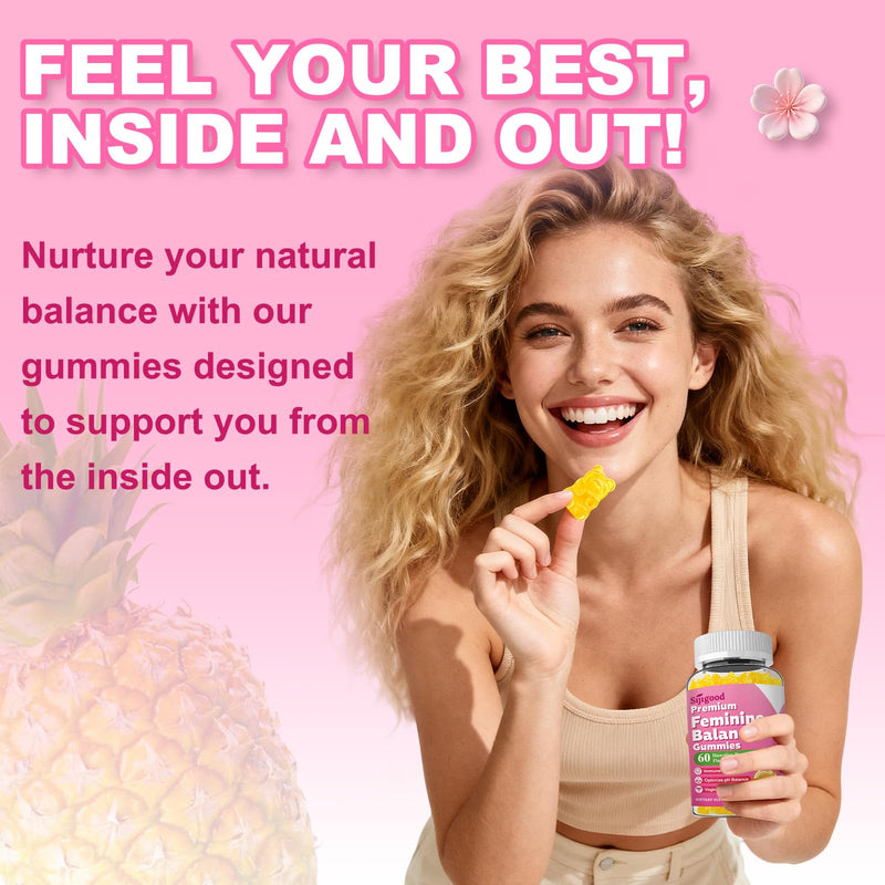 2 Pack Premium Feminine Balance Gummies for Women Sugar Free | PH Balance Supplement with Vitamin C & D For Women's Vaginal Health & Immune Support, Vegan, Pineapple Flavor, 120 Count 60 Count (Pack of 2)
