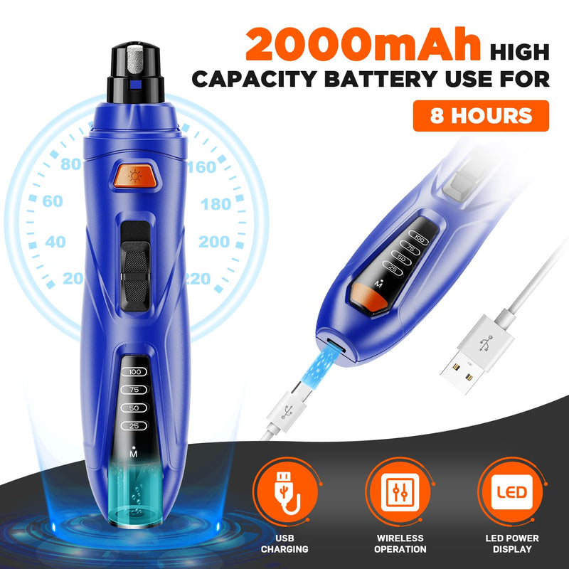 Dog Nail Grinder Quiet Painless Dog Nail Trimmers with 3 Grinding Bits 3-Speed 3 Grinding Ports 2 LED Lights Rechargeable Dog Nail Clippers for Large Small Pets-A Dark Blue - BeesActive Australia