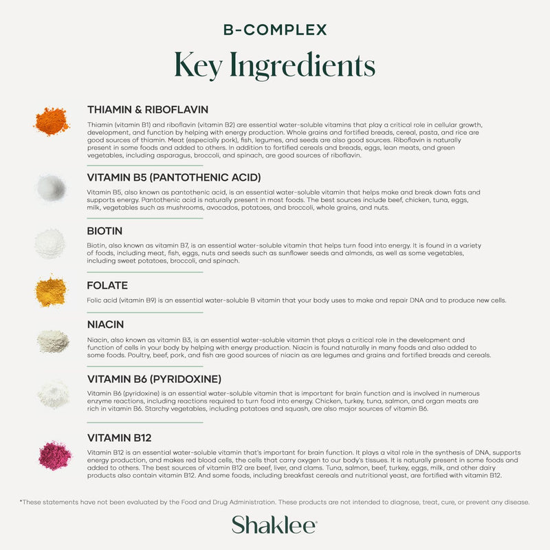 Shaklee - B-Complex - Bioactivated B Vitamins - 240 Tablets | Features Shaklee's Bioactivated Absorption System™, Includes niacin, biotin, folic acid, and vitamins B1, B2, B6, and B12