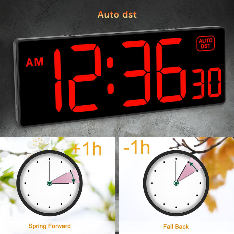 Soobest Digital Wall Clock with Seconds for Gym, Remote Countdown Timer Large LED Display 5 Dimmer (10.2" Red) 10.2“ Red - BeesActive Australia