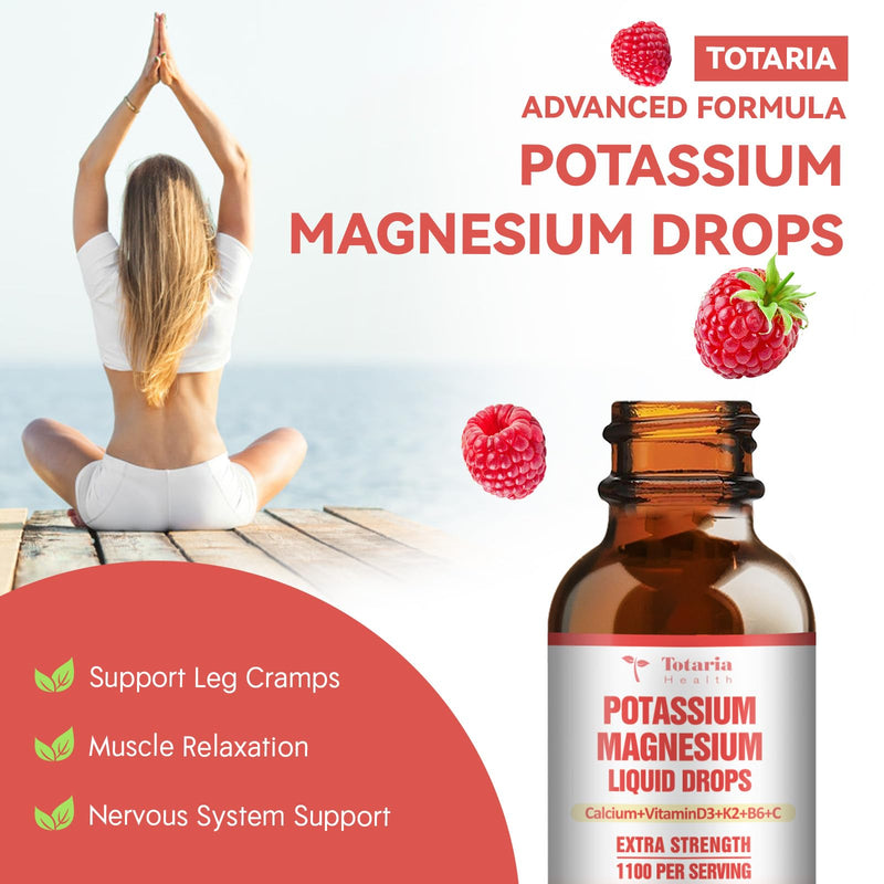 Potassium Magnesium Supplement Liquid Drops - High Absorption Potassium Supplement with Magnesium, Calcium, Vitamin D3 K2, Vegan, Non-GMO Potasio Support Leg Cramps, Bone, Muscle - 2 Fl oz 2 Fl Oz (Pack of 1)