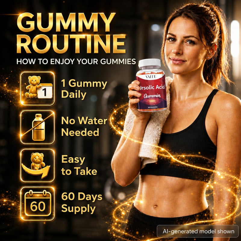 Ursolic Acid Supplement 300mg Vegan Gummies for Men & Women - Vegetarian Plant-Based Supplement for Strength, Endurance & Cellular Support, Joint-Friendly, Non-GMO, Gluten-Free, Soy-Free, 60 Chewables