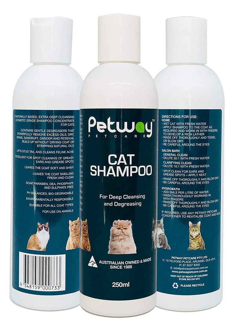 Petway Petcare Cat Shampoo, Anti Dandruff Shampoo for Deep Cleanse & Degreasing, Removes Excess Oils, Dirt and Dandruff, pH Balanced, Parabens & Sulfates Free, Cruelty Free, 8.5 Fl Oz (250ml) 250.0 Grams - BeesActive Australia