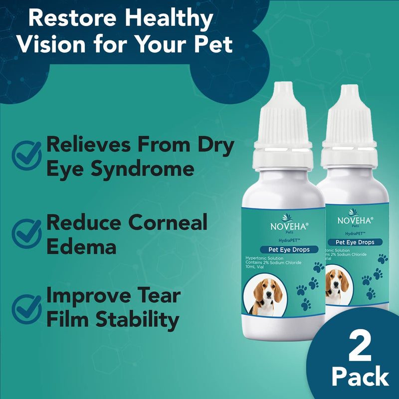 NOVEHA HydraPet™ Pink Eye Drops for Dogs & Cats | Lubricating Artificial Tears with 2% Sodium Chloride, Relieves Corneal Edema & Pets Dry Eye Syndrome, Irritated Animal Eyes - 10mL (Pack of 2) - PawsPlanet Australia
