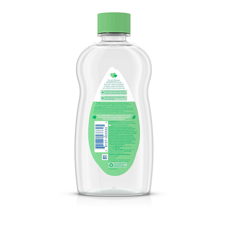 Johnson's Baby Johnson & Johnson Baby Oil, Aloe Vera & Vitamin E, Multicolor, 14 Fl Oz 14 Fl Oz (Pack of 1)