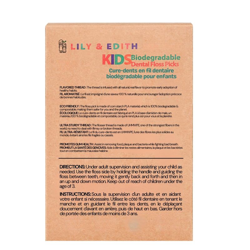 LILY & EDITH Kids Biodegradable Dental Floss Picks 200 Counts, Fluoride Free, Plant Based Material, Fun Animal Flossing Sticks, Ultra Sturdy Thread, Zero Waste Package (Unflavored) Unflavored - BeesActive Australia