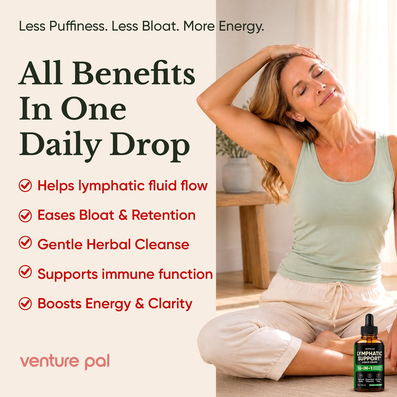 Venture Pal 16-in-1 Lymphatic Drainage Drops - 120 Servings - Echinacea, Dandelion & Vitamins, Alcohol-Free, 4 fl oz