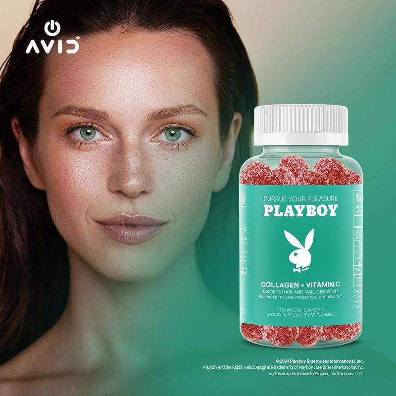 Playboy Collagen Supplements for Women, Vitamin C Gummies, Joints (2 Pack) | Strawberry vitamin C & collagen gummies to help support hair, skin, nails & joint health; Non-GMO, gluten free, 2-pack. 60 Count (Pack of 2)