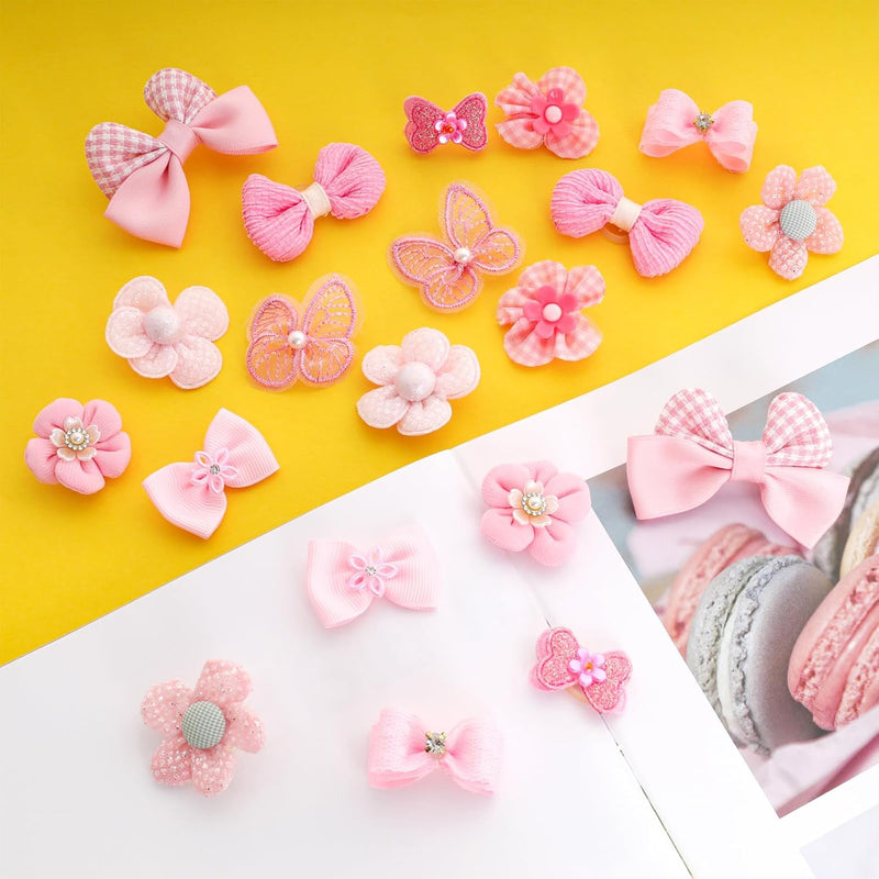 20Pcs Light Pink Small Dog Hair Bows Cute Puppy Dog Bowknot Hair Bow Bulk with Rubber Bands Elastic Lace Rhinestone Pearls Hair Ties Mix Style Handmade Flower Bow Dog Cat (Light Pink, Cute pattern) - BeesActive Australia