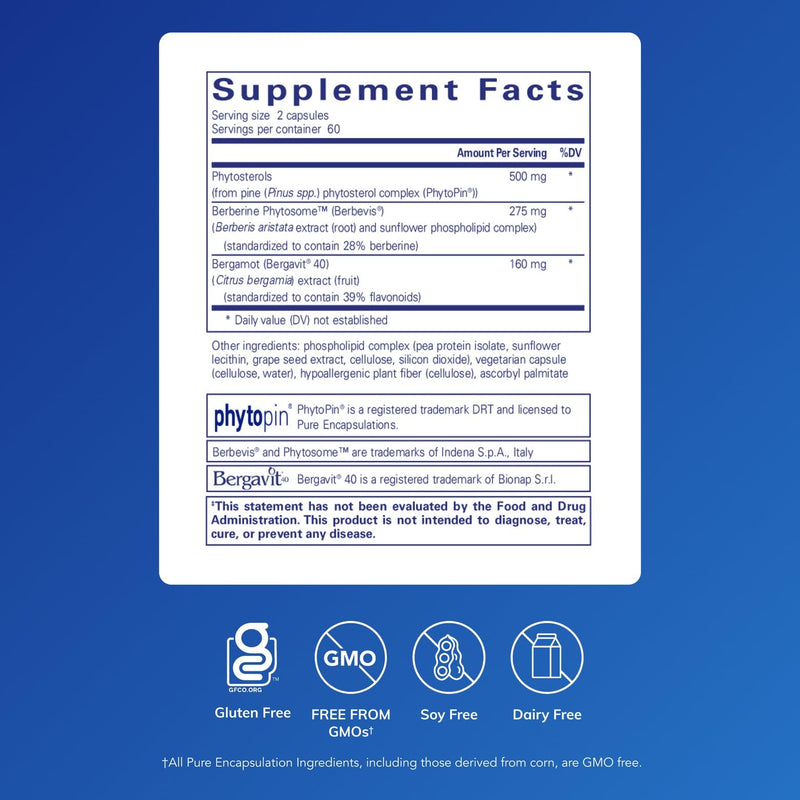 Pure Encapsulations CholestePure Plus 120's, 120 Capsules | Supports Lipid Metabolism and Heart Health*, Berberine Supplement, with Citrus Bergamot, Gluten-Free and Non-GMO 120 Count (Pack of 1)