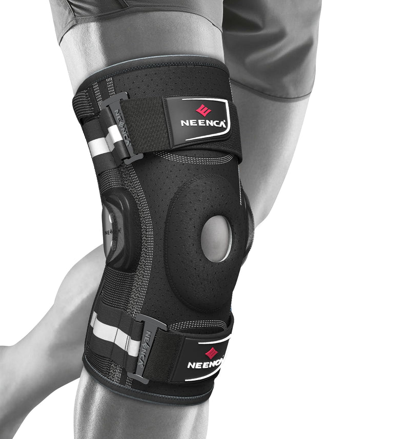 NEENCA Professional Knee Brace for Knee Pain, Adjustable Hinged Knee Support with Removable Side Stabilizers, Strong Stability for Joint Pain Relief, Arthritis, Meniscus Tear, ACL, PCL, Runner, Sports Large Black - Single