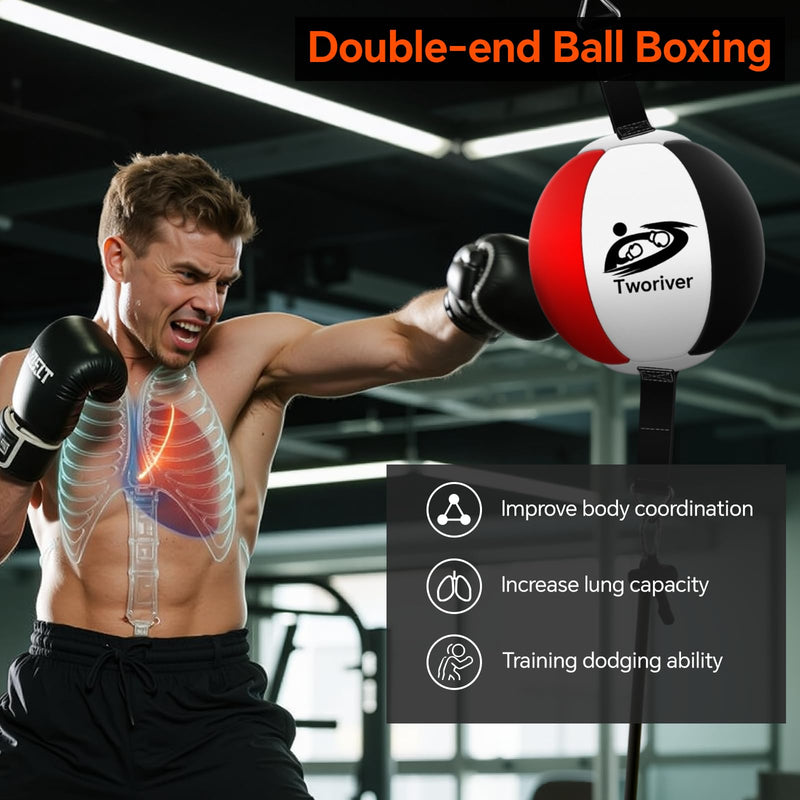 Double End Bag Boxing, Adjustable Cords Punching Bag Boxing Ball Speed Reflex Bags, Home Gym Punching Training Equipment Set for Reaction Agility Hand Eye Coordination, Good for Adults & Kids