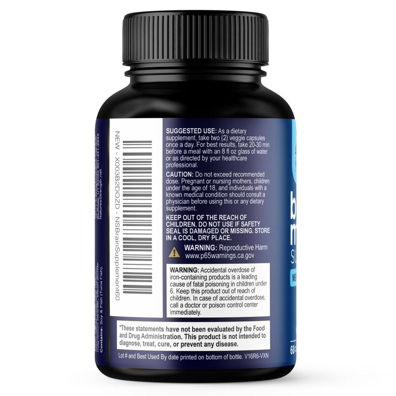 Brain Memory Supplement Pills - 3X Strength Nootropics for Concentration, Clarity & Focus Support - Brain Health Cognitive Vitamins with Bacopa, Phosphatidylserine & DMAE, Brain Booster - 60 Capsules 60 Count (Pack of 1)