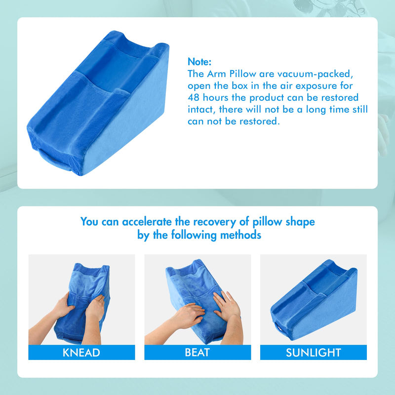 Arm Elevation Pillow with 2 Pockets, Arm Wedge Elevation Pillow Excellent, Ergonomic Elbow Support Pillow for Sleeping Arm Pads Elbow Pillow with Removable Pillow Case-Blue - BeesActive Australia