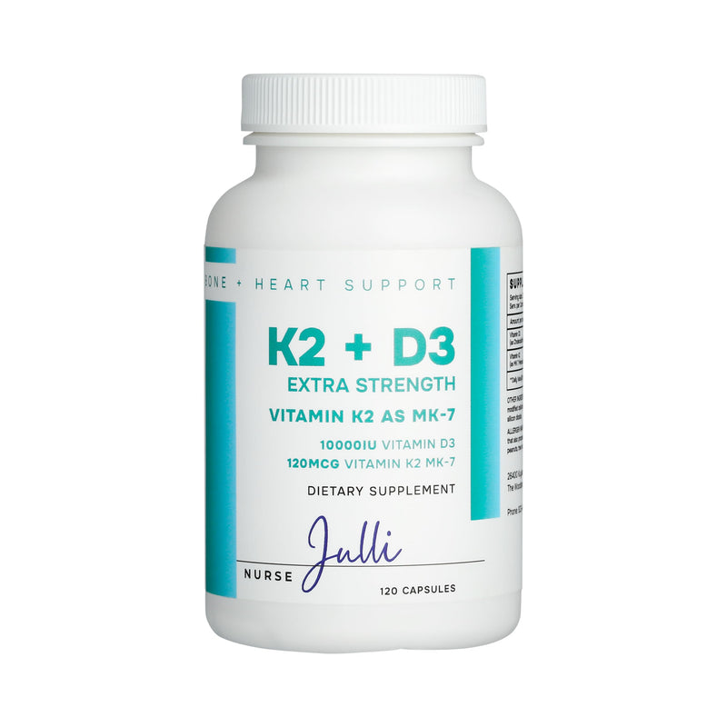 Vitamin K2 + D3 Extra Strength Supplement - 120 Capsules with MK-7 for Bone and Heart Health Support - Essential Nutrients for Calcium Absorption and Immune Function