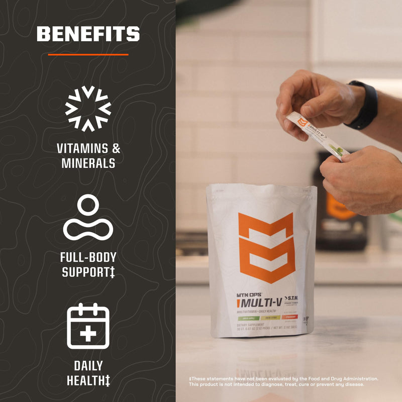 MTN OPS Multi-V STM On-the-Go Daily Multivitamin, 30 Servings | Straight-to-Mouth Multivitamin, Daily Vitamins, On-the-Go Nutrition, Travel Friendly Multi-Vitamins