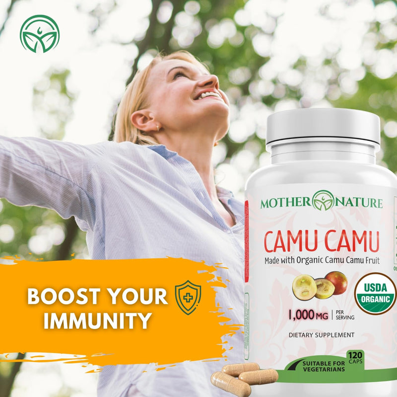 MNO Natural Vitamin C Capsules from Organic Camu Camu Fruit | Whole Food Vitamin C, 120 Vegan Capsules, Non-GMO, Immune Support, No Synthetic Ascorbic Acid Capsule