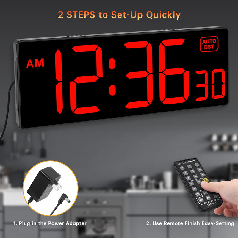 Soobest Digital Wall Clock with Seconds for Gym, Remote Countdown Timer Large LED Display 5 Dimmer (10.2" Red) 10.2“ Red - BeesActive Australia