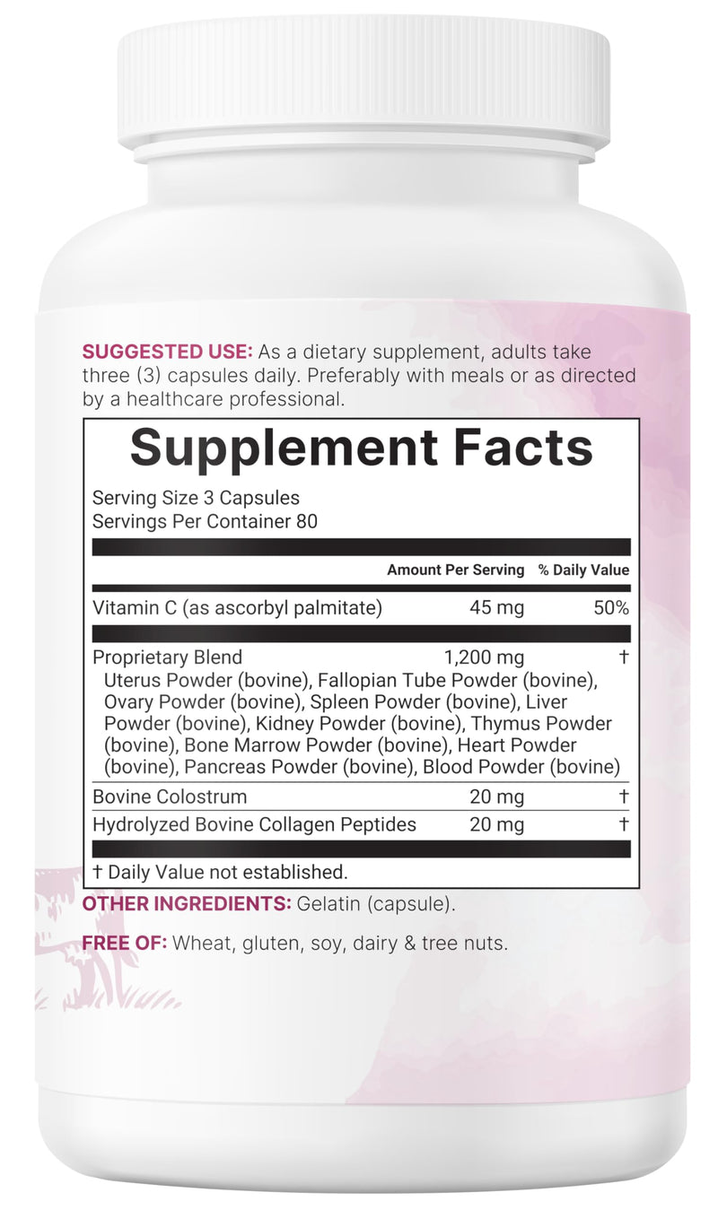 Micro Ingredients Grass‑Fed Beef Organ Supplement for Women – Bovine Beef Liver, Kidney, Heart & Uterus Tissue – 1,200 mg Organ Blend Plus Vitamin C, Colostrum & Collagen – 240 Capsules, No Fillers