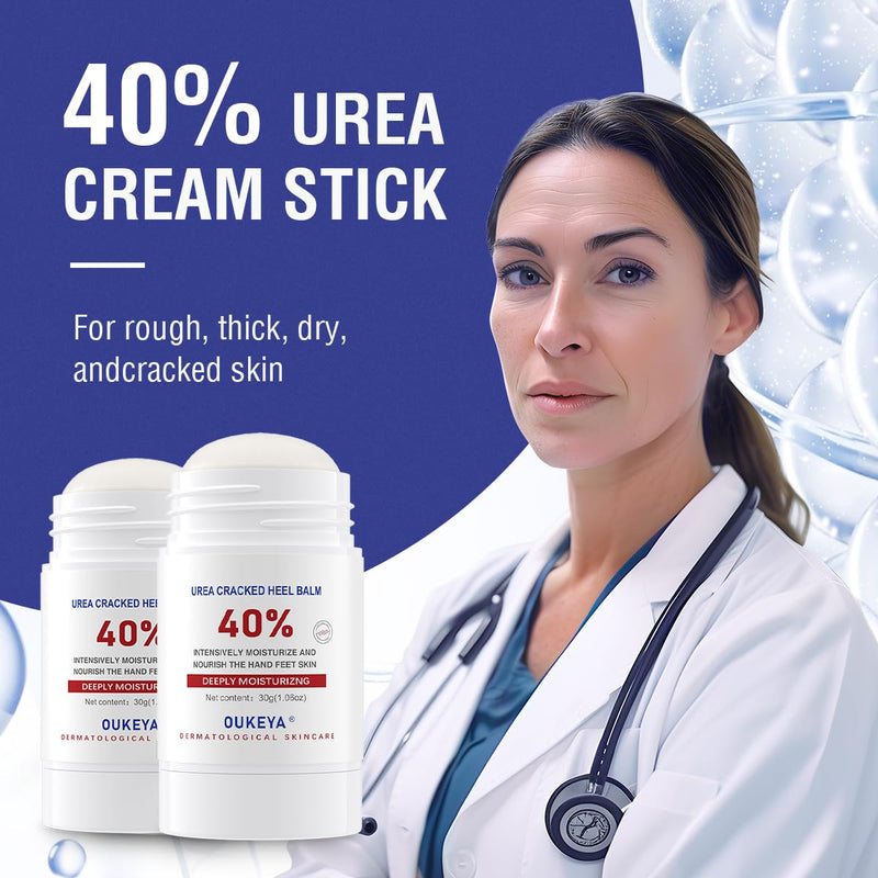 OUKEYA Urea Cream Stick 40% – for Dry, Cracked Heels & Rough Skin on Feet and Hands, 40 Percent Urea Lotion for Feet Maximum Strength,1.06 oz (2 Pack) 1.06 Ounce (Pack of 2)