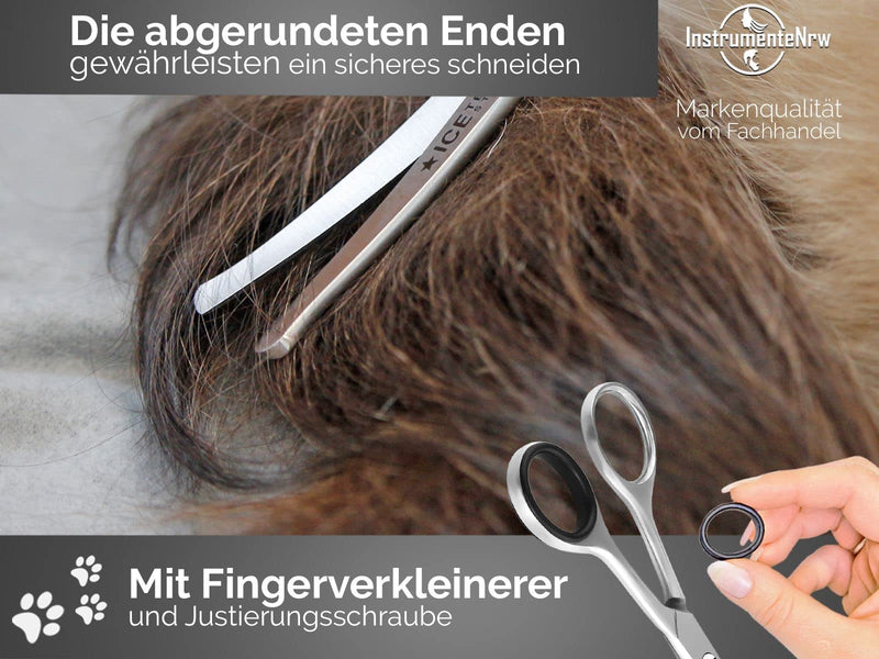 Straight + curved dog hair scissors, fur scissors 14.5 cm with rounded ends and MICRO TOOTHING 2-piece set made of stainless steel - BeesActive Australia