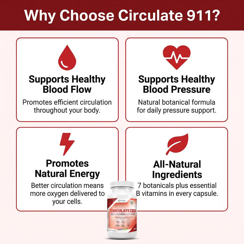 Circulate 911 – Premium Blood Flow Support Supplement – Natural Antioxidant Formula with Hawthorne, Olive Leaf & Green Tea – Supports Healthy Blood Pressure & Natural Energy – 60 Capsules