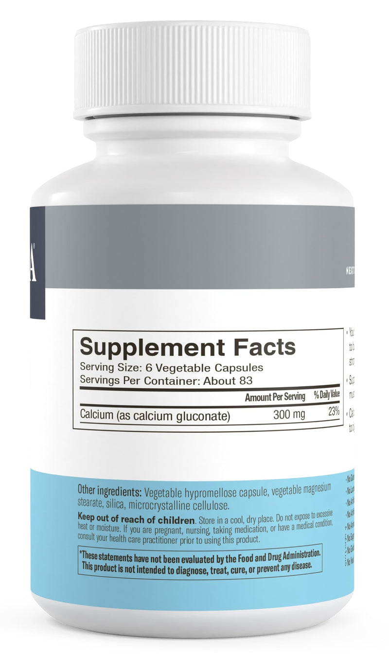FREEDA Calcium Gluconate Supplement for Bone & Joint Support – 500 Capsules | Supports Teeth & Muscle Health – Pure Calcium w/o Vitamin D – Gentle on Stomach, Easy-to-Digest, Kosher, Vegan, Made in USA 500 Count (Pack of 1)