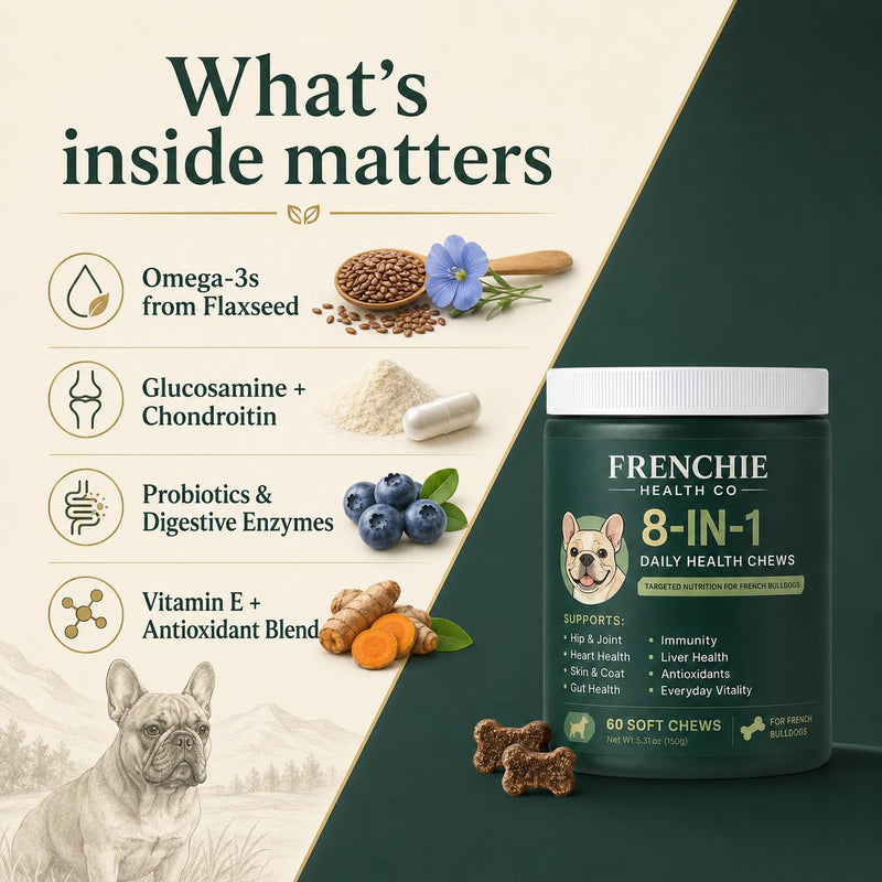 8 in 1 Daily Health Chews, 60 Count, Multivitamin for Dogs, Chewable Dog Vitamins and Supplements, French Bulldog Vitamins 1 PCS