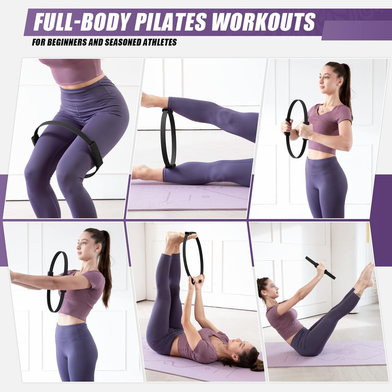 Pilates Ring Circle, 14" Magic Circle Pilates Rings for Focusing on Toning Inner Thighs, Arms, and Core, Fitness Exercise Ring Workout Ring for Yoga and Pilates Black