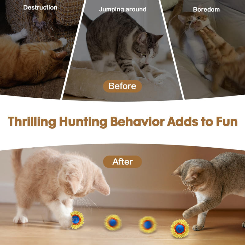 Interactive Cat Toys for Indoor Cats Cat Gifts Sea Urchin Smart Bounce Ball Fast Rolling with Light Automatic Moving Cat Toy Hide and Seek Game in Square Pouch for Cat for Cat - BeesActive Australia