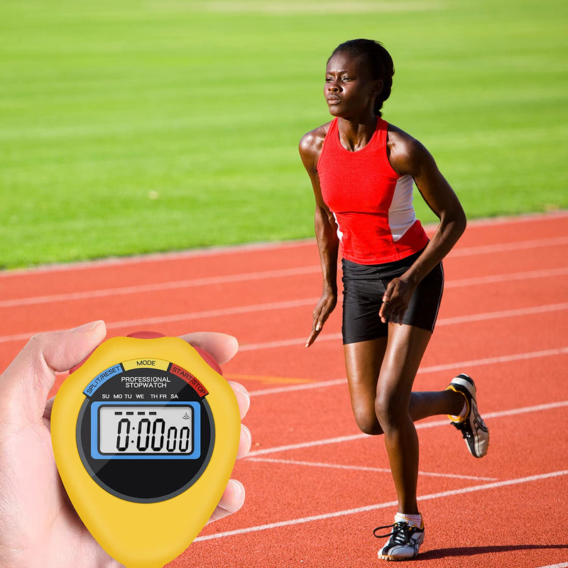 12 Pack Multi-Function Electronic Digital Sport Stopwatch Timer, Large Display with Date Time and Alarm Function,Suitable for Sports Coaches Fitness Coaches and Referees (Yellow) 12