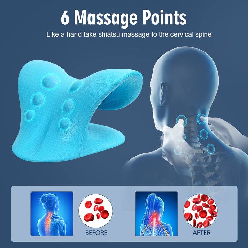 Neck Stretcher for Pain Relief, Neck and Shoulder Relaxer Cervical Traction Device Pillow for Muscle Relax and TMJ Pain Relief (Blue) Blue - BeesActive Australia