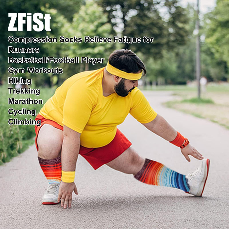 ZFiSt Plus Size Compression Socks Wide Calf for Women Men,Sport Compression Stocking Nurse Socks 3X-Large 3PairMHLLStripe