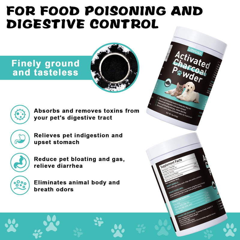 Activated Charcoal for Dogs -Pet First Aid Kit Detox Powder 8oz - for All Pets & Livestock - Poisoning, Diarrhea, Gas Relief - BeesActive Australia