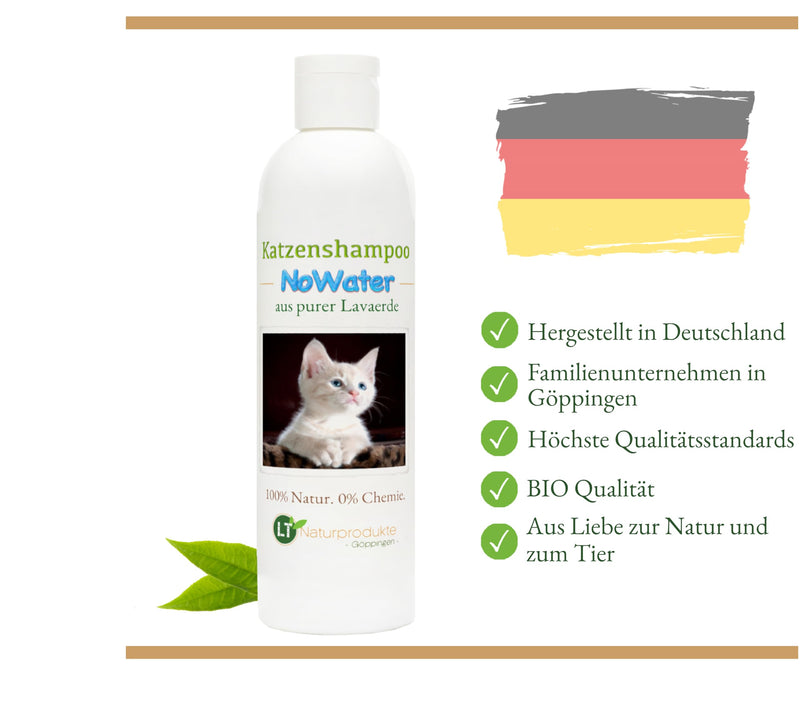 Cat shampoo NoWater | Organic | gentle care without rinsing, chemicals & soap | for water-shy and sensitive cats | with lava clay 250 ml - BeesActive Australia