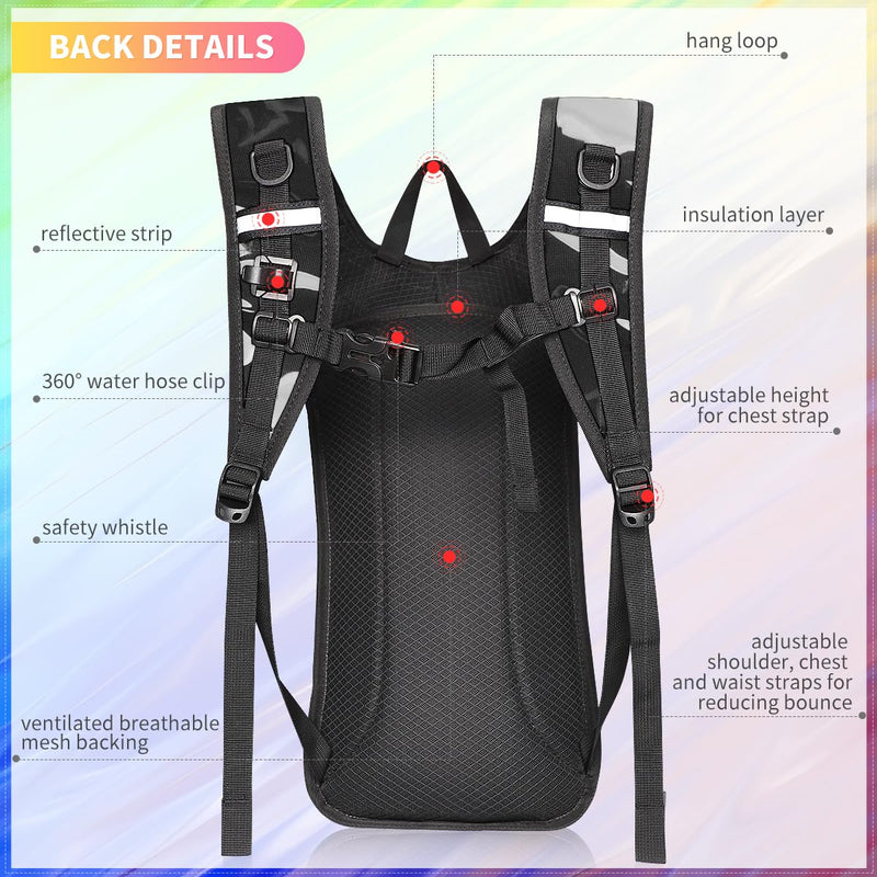 Hydration Backpack, Water Backpack with 2L Hydration Bladder, Rave Backpack Hydration Pack, Festival Essential for Raves, Hiking, Cycling, Climbing, Running, Outdoor, Camping and More Clear