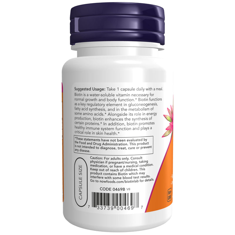 NOW Foods Supplements, Biotin 1,000 mcg, Amino Acid Metabolism*, Energy Production*, 100 Capsules Unflavored 100 Count (Pack of 1)