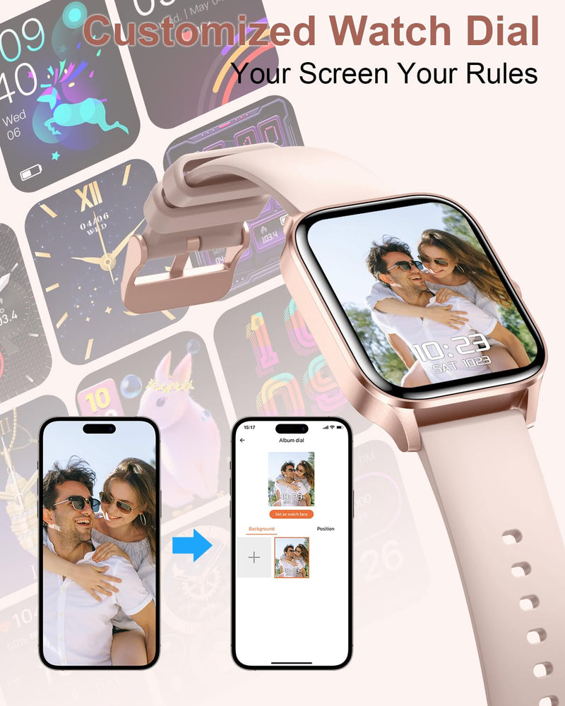 Smart Watch for Women, 1.85"HD Fitness Tracker (Answer/Make Call/Messages), 130+ Sport Modes with 24/7 Heart Rate/Sleep Monitor/Pedometer, IP68 Waterproof, Smartwatche for Android&iOS (Rose Gold) Rose Gold - BeesActive Australia