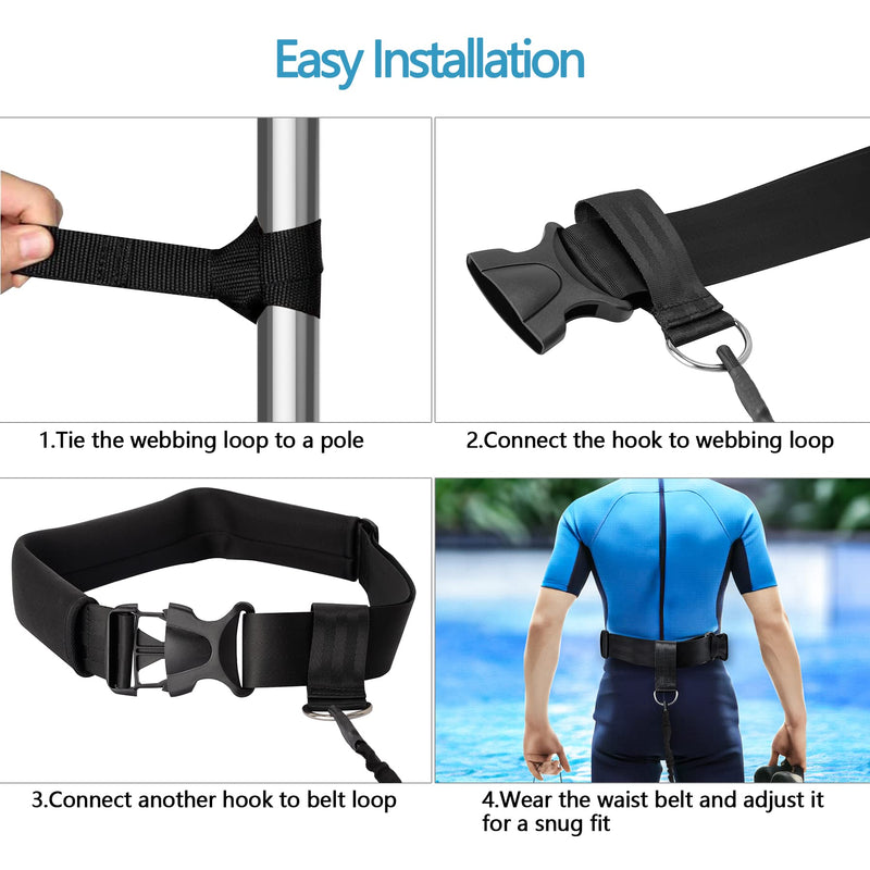Hikeen Swimming Training Belt - 4M Tether for Swim in Place, Stationary Harness, Aquatic Resistance Belt swimming belts